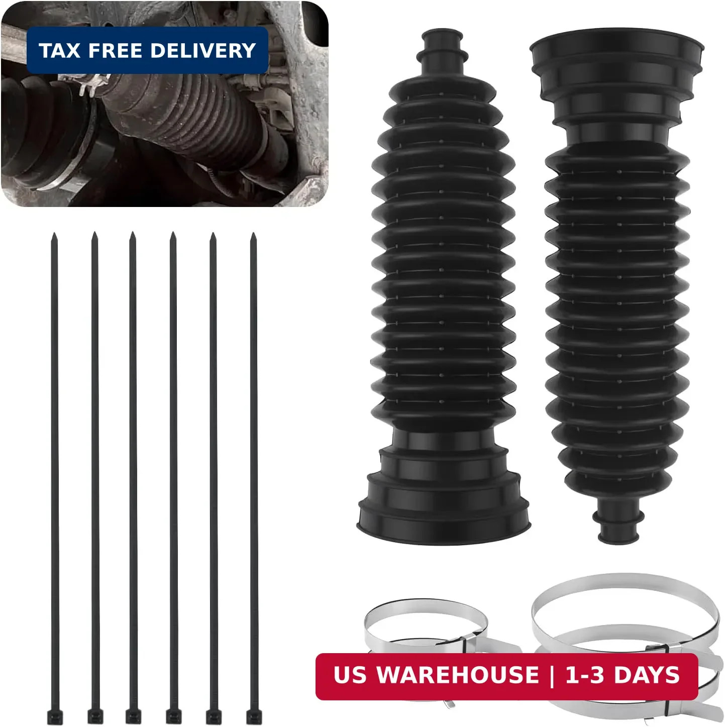 2PCS Inner Tie Rod Boot Kit,Multi-Size Adjutable Rack and Pinion Boot Kit