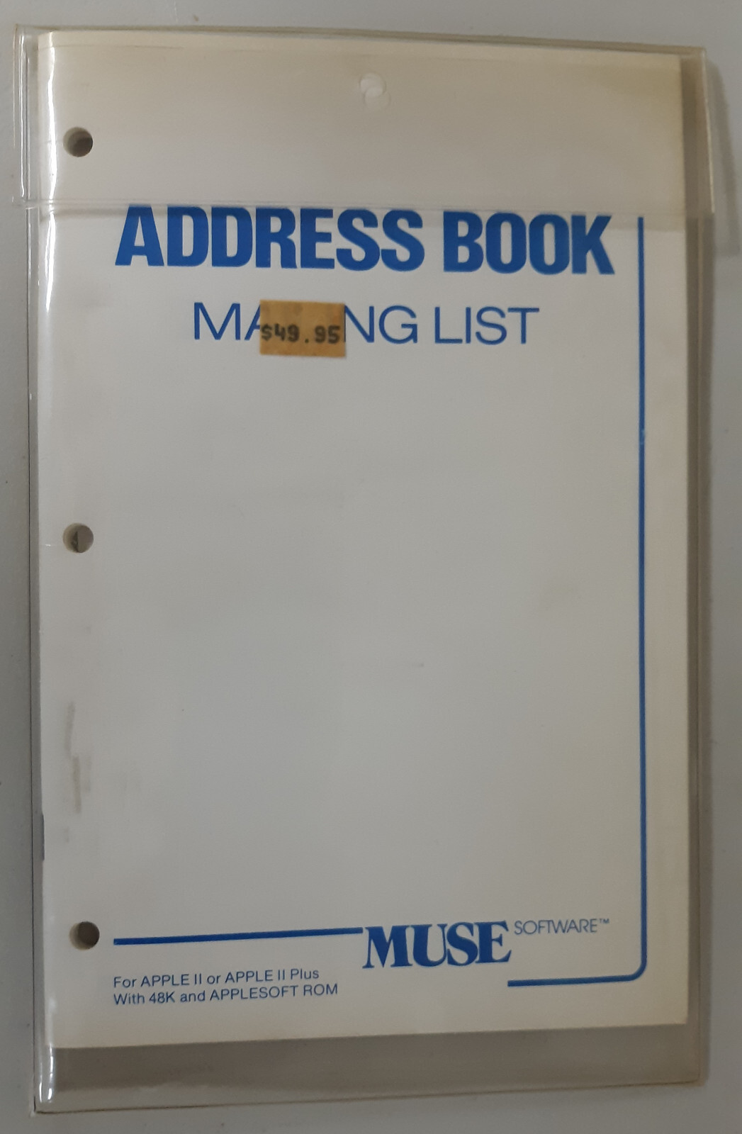 Address Book Mailing List by Muse for Apple II+,IIe,IIc,IIgs 1980