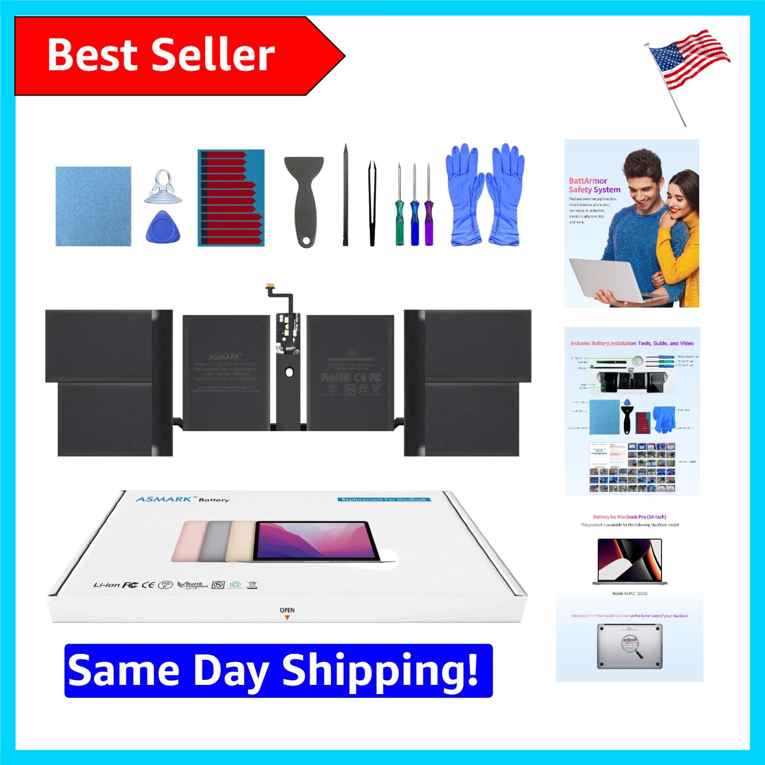 Replacement Battery for MacBook Pro A2442, 6100mAh Lithium Polymer