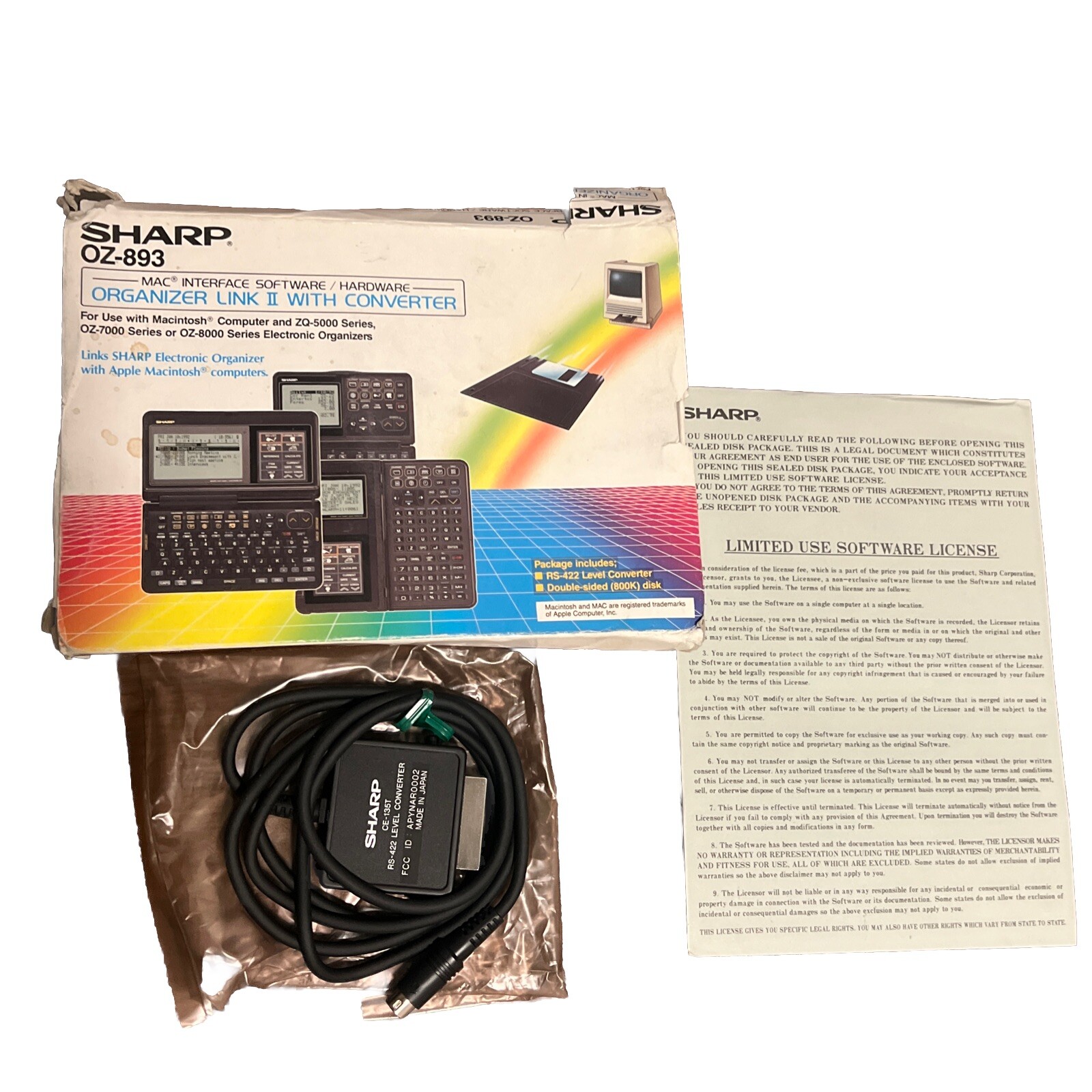 RS-422 Level Converter Sharp OZ-893 Converter W/ Software CE-135T New Old Stock