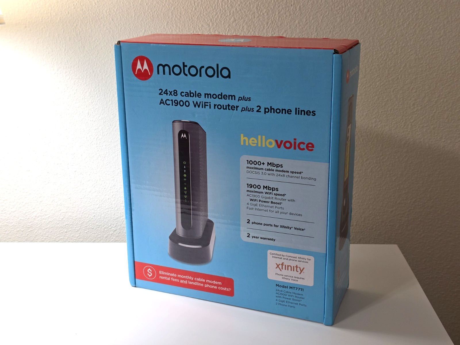 Motorola MT7711 24x8 Modem / AC1900 WiFi Router for Xfinity, 2 Line Voice