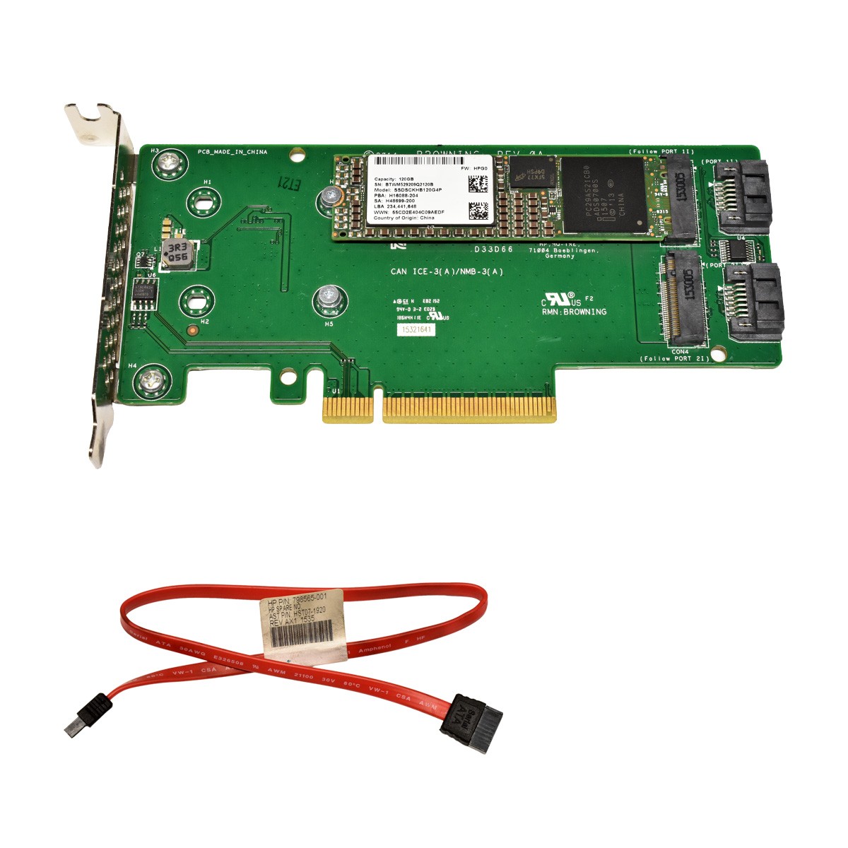 HP Dual M.2 2280 SATA PCIe x8 Riser Card/Adapter 759505-001 120GB SSDSCKHB120G4P