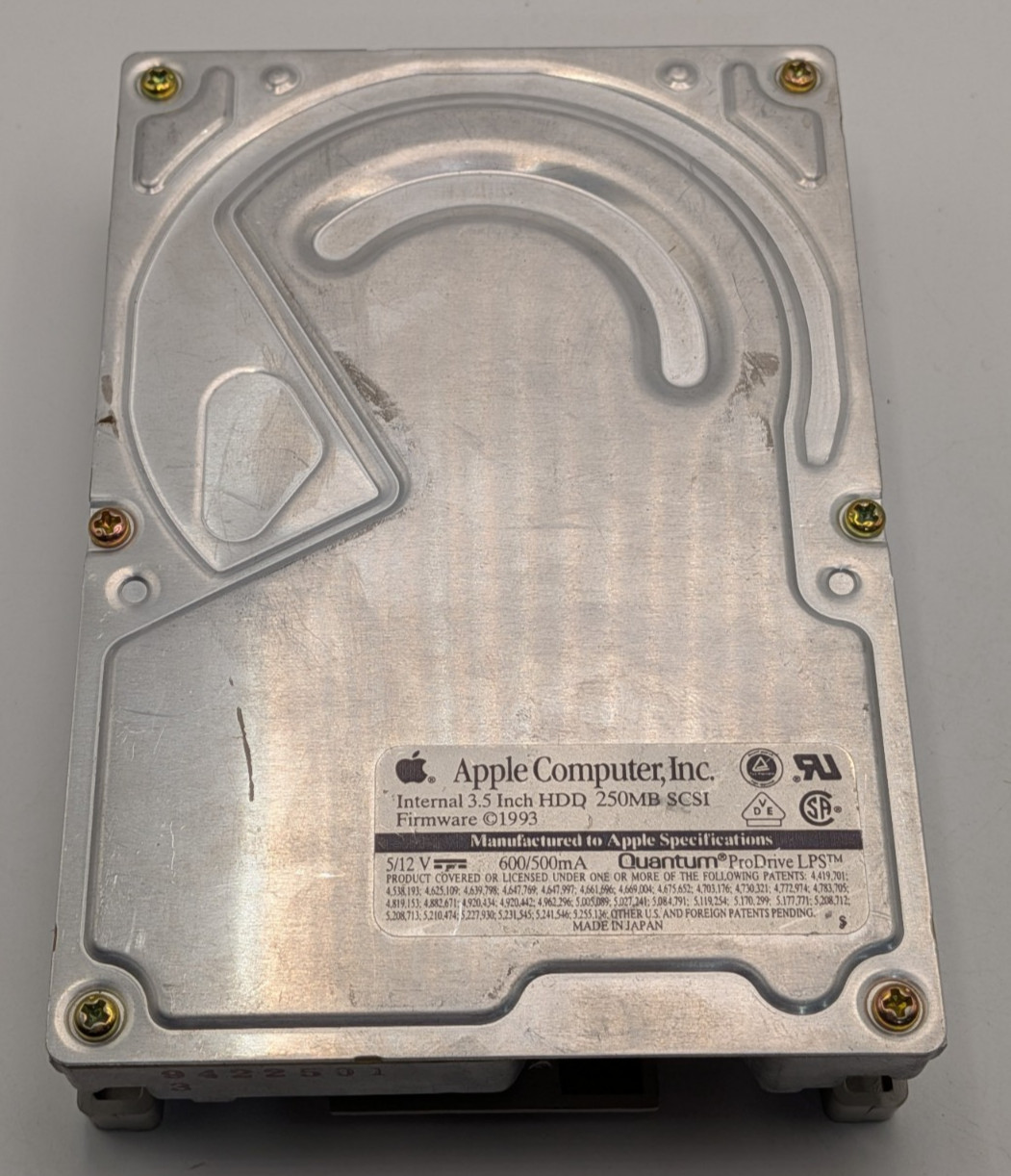 1993 APPLE MACINTOSH Quantum Prodrive LPS 3.5" 50 Pin 250MB SCSI HDD UNTESTED