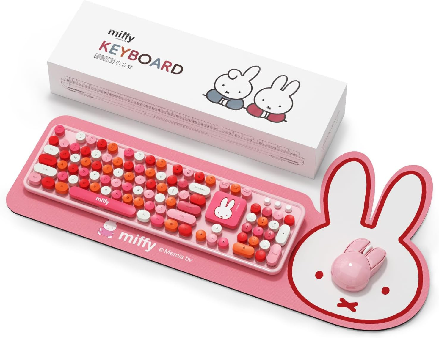 Miffy 104-Key Wireless Keyboard & Mouse Combo with Large Pink Desk Pad - Ergonom