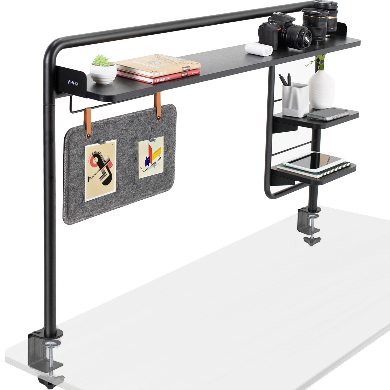 VIVO Clamp-on 50" Desktop Shelving System with Magnetic Memo Board