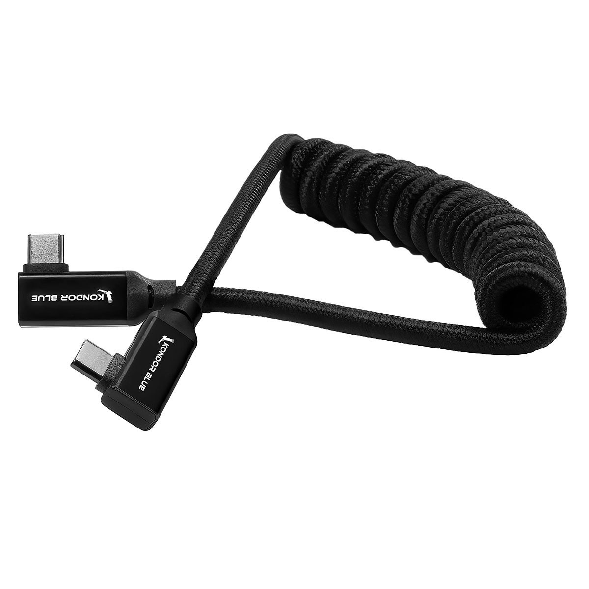 Kondor Blue 12-24" USB 3.2 Type-C Right-Angle Braided Coiled Cable, Black