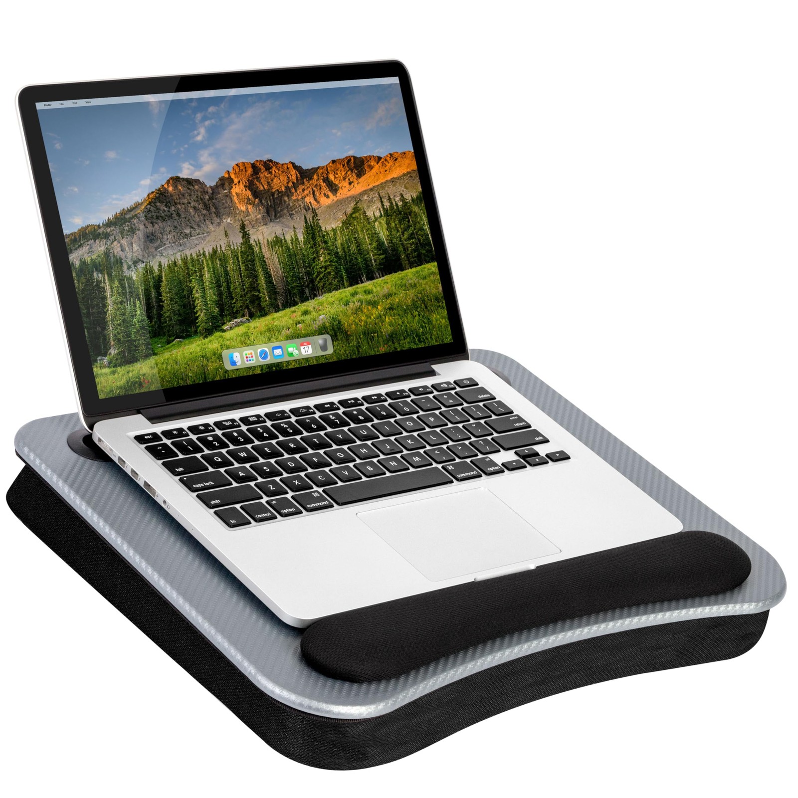 LAPGEAR Memory Foam Lap Desk with Wrist Rest and Media Slot - Medium - Silver