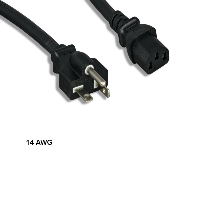 10PCS 8ft 14 AWG Power Cable NEMA 5-20P to IEC-60320 C13 15A/125V SJT Black