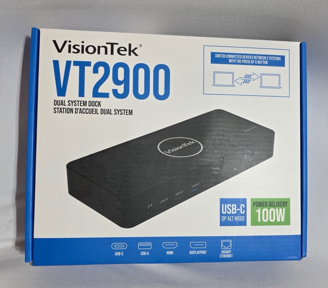 NEW VisionTek VT2900 USB-C Dock Dual System 100W Power Delivery VT2900