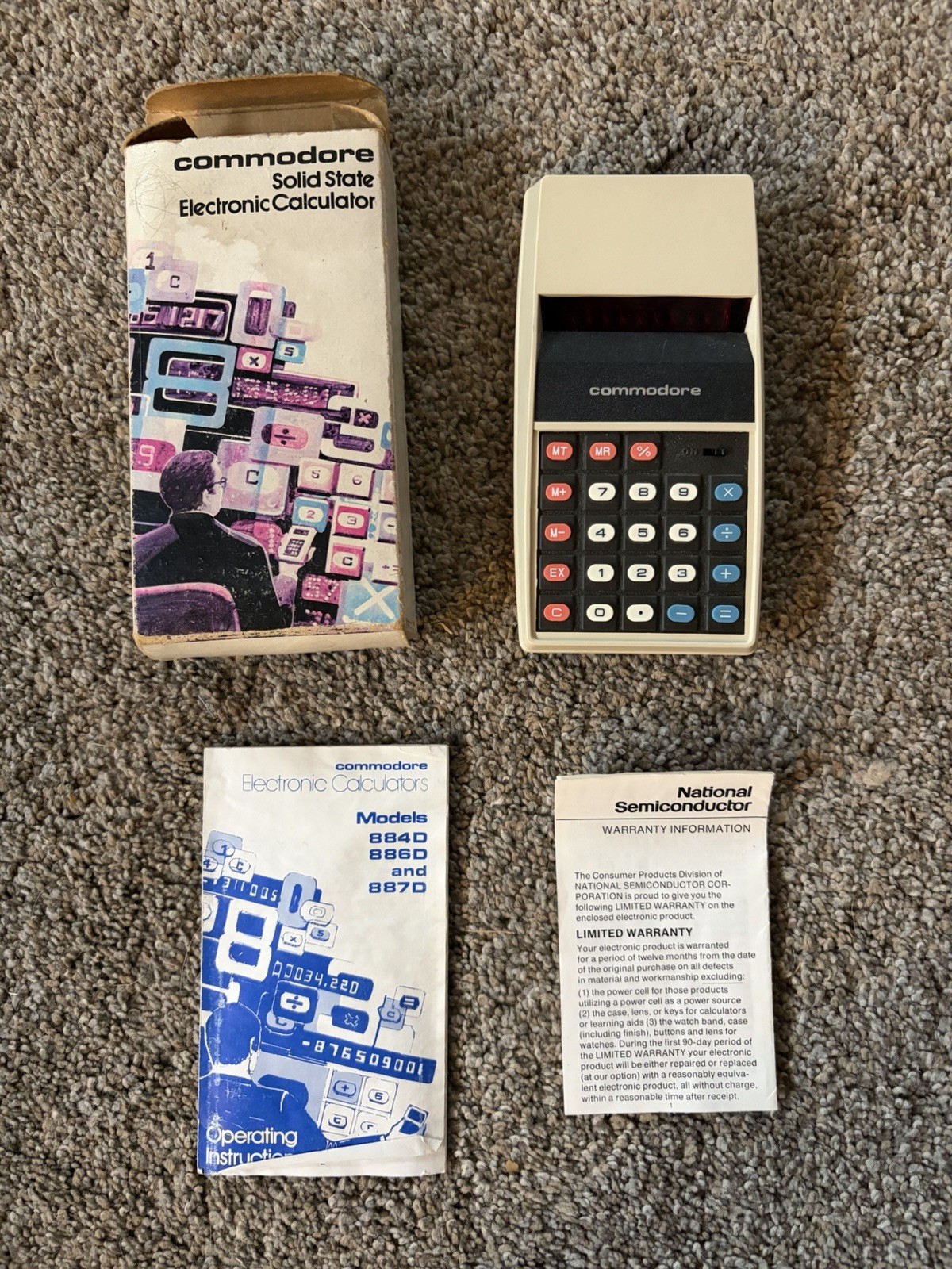 Rare Vintage Commodore Solid State Red LED Calculator 897D w/ box & manual
