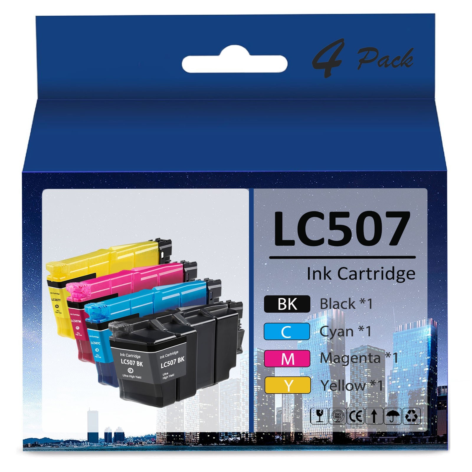 4PK LC507 BCMY Ultra High Yield Ink Cartridge Compatible for Brother MFC-J6975DW