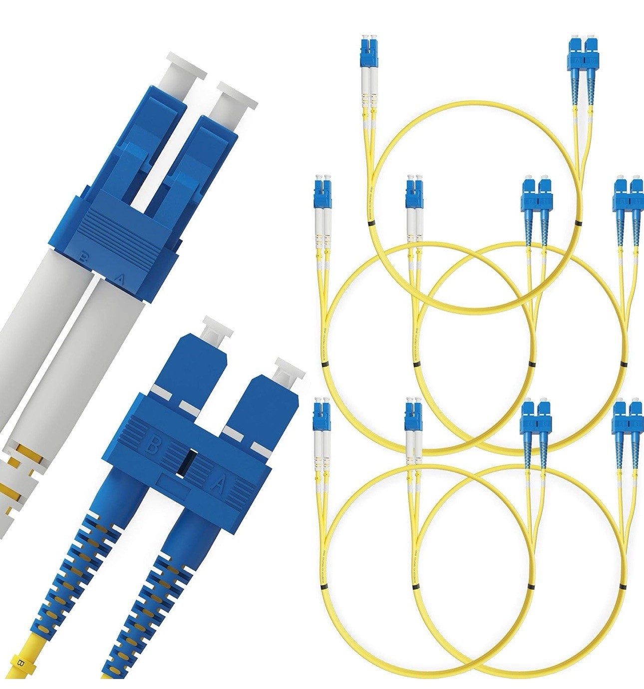 LC to SC Fiber Patch Cable Single Mode Duplex 2m 6.56ft - 9/125um OS1 LSZH - 5Pk