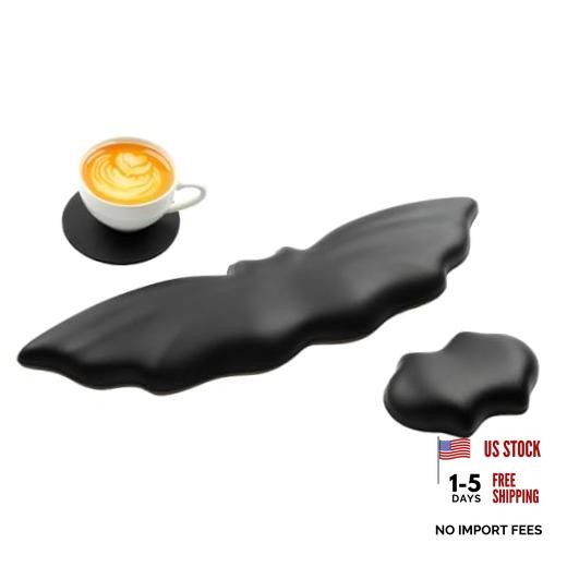 Keyboard Wrist Rest - Soft Leather Halloween Bat Wrist Pad | Mouse Wrist Black