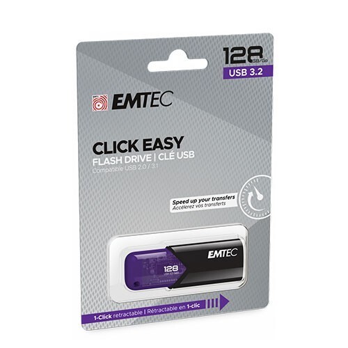 Emtec Dexxon B110 Click Easy 128GB USB 3.2 Flash Drive Purple Capless 20mb/s