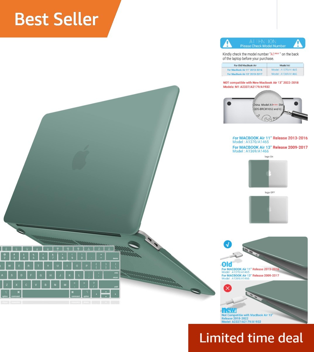 Midnight Green Soft Touch Hard Shell Case with Keyboard Cover for MacBook Air 11