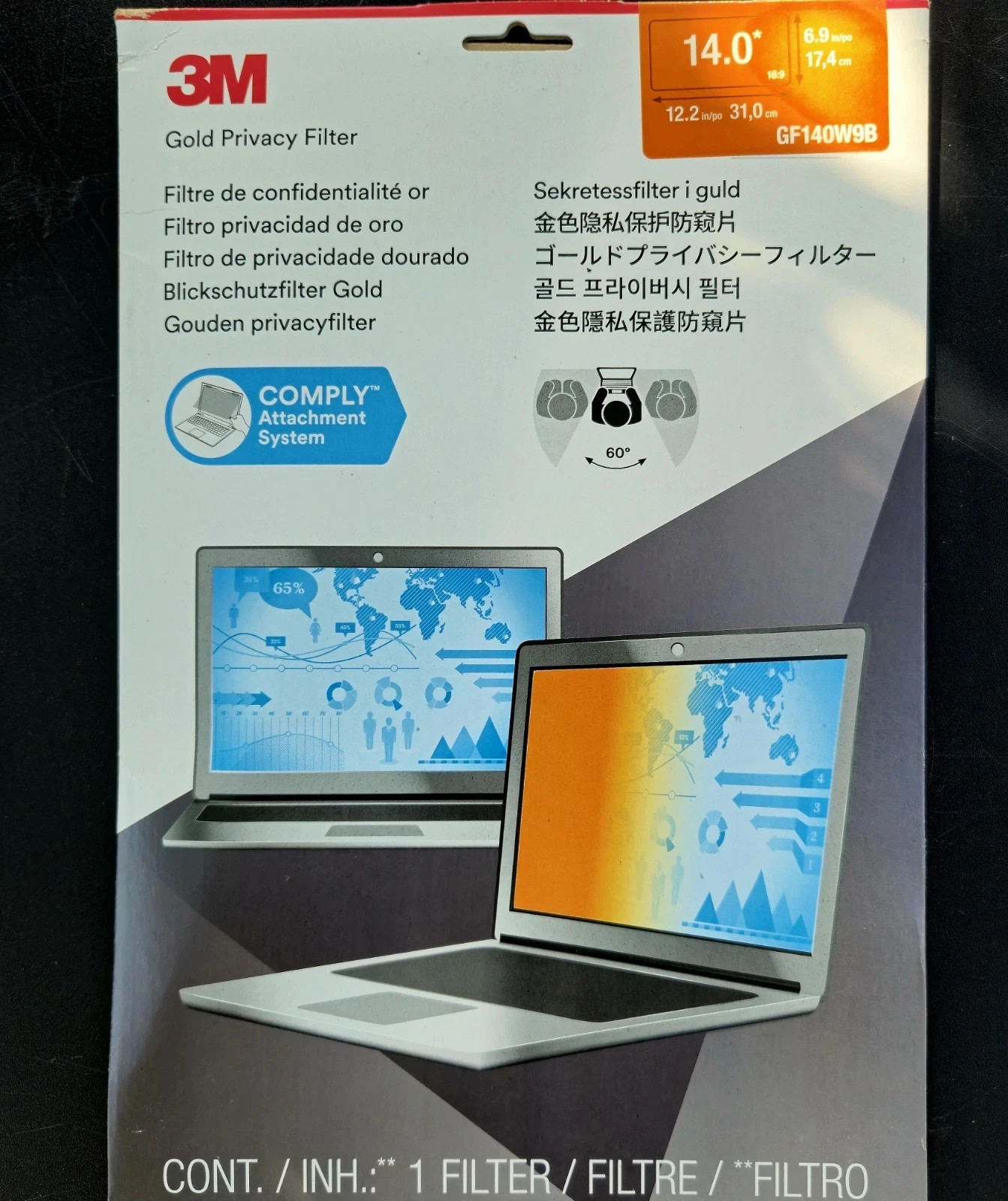 3M GF140W9B Gold Privacy Filter for 14" Widescreen Laptop NEW *SEALED*