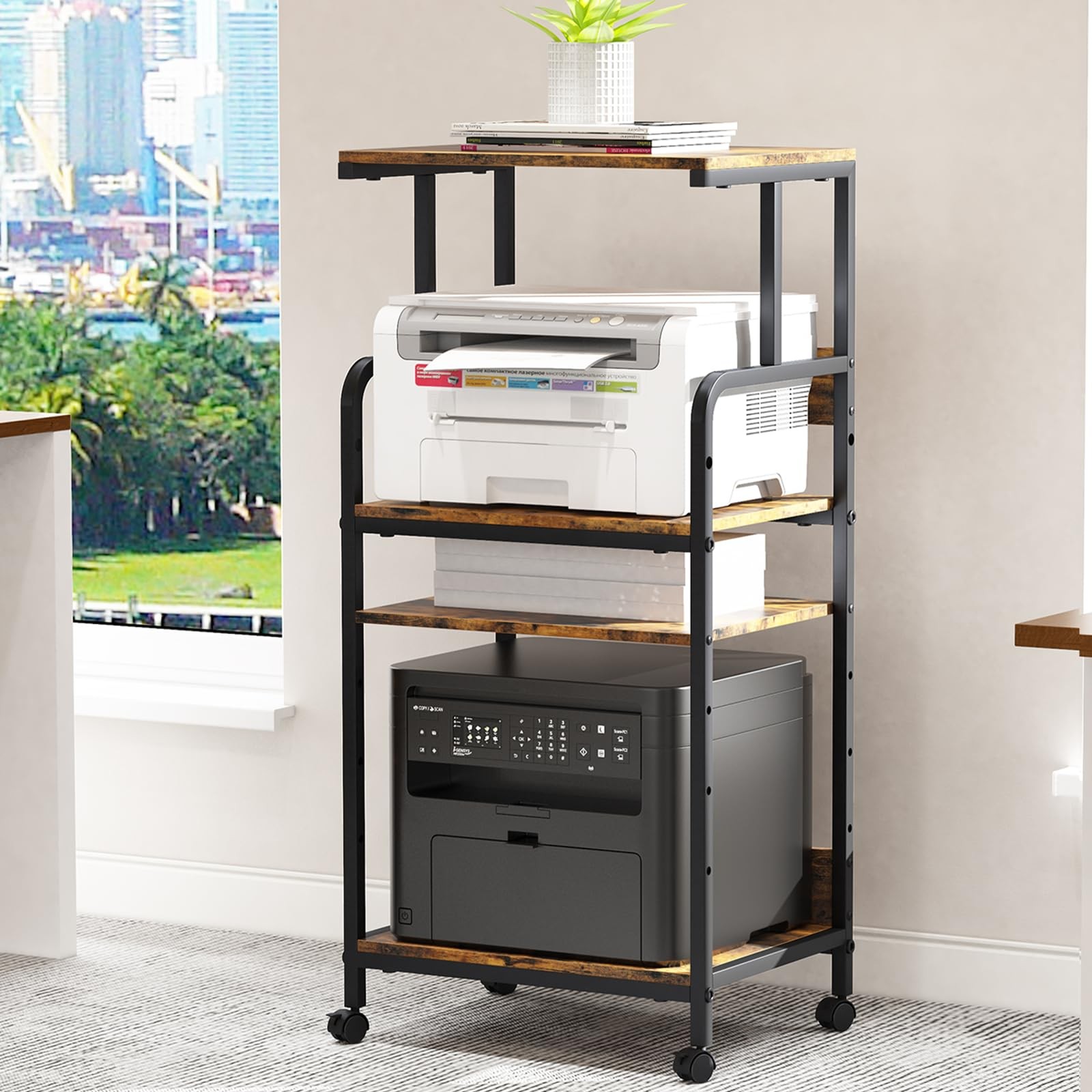 4 Tier Printer Stand with Storage Shelf, Large Tall Printer Cart with Wheels,...