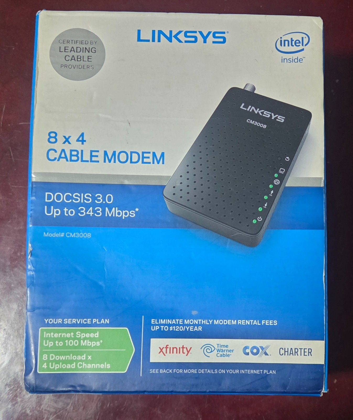 LINKSYS CM3008 8 x 4 Cable Modem DOCSIS 3.0, 343 Mbps New Open Box Black