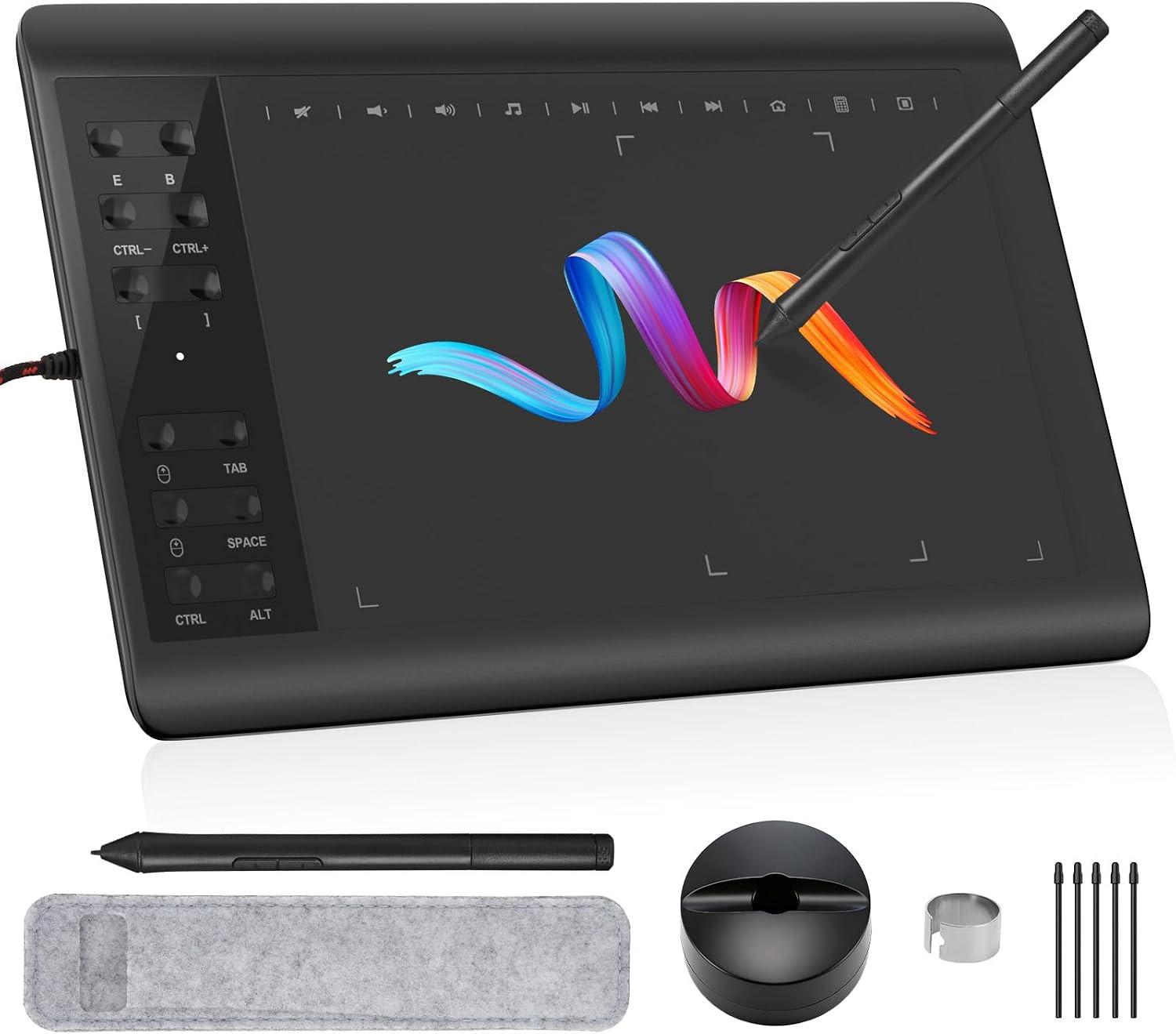 Drawing Tablet 10X6 Inch, 8192 Pressure Levels & Battery-Free Pen