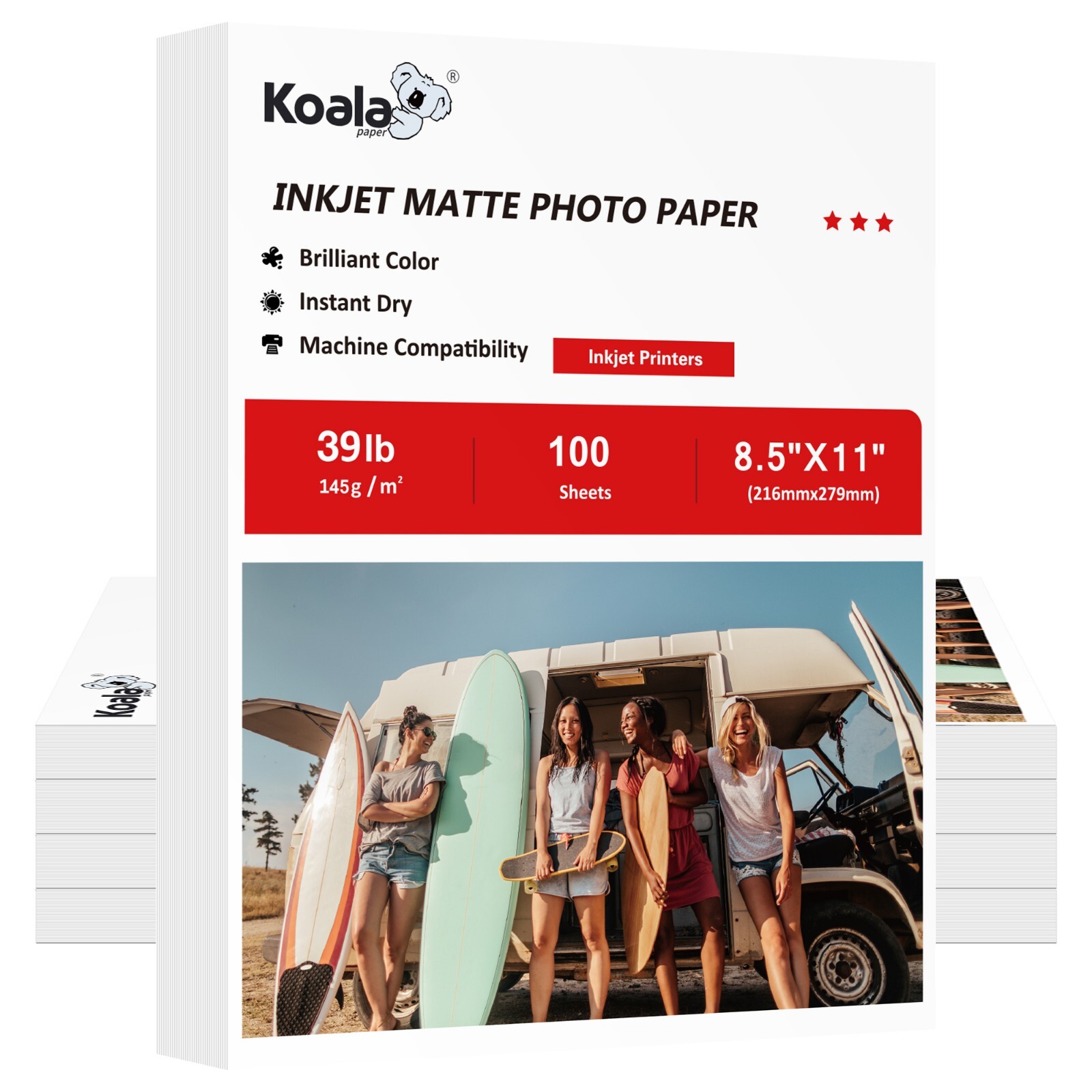 300 Sheets Koala Photo Paper 8.5x11 Matte 39lb for Inkjet Printer HP Epson Canon