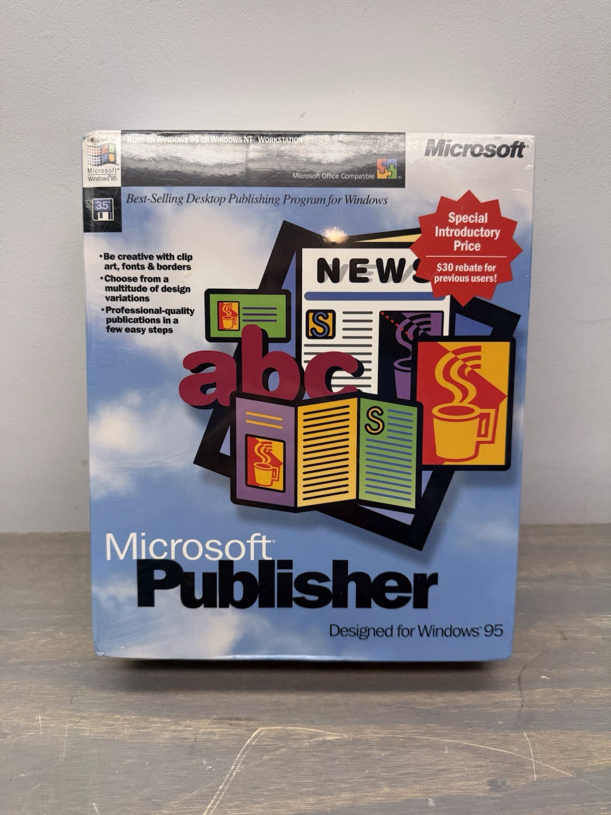 Vintage Microsoft Windows Publisher NOS 3.5” Floppy Disk Software New Sealed