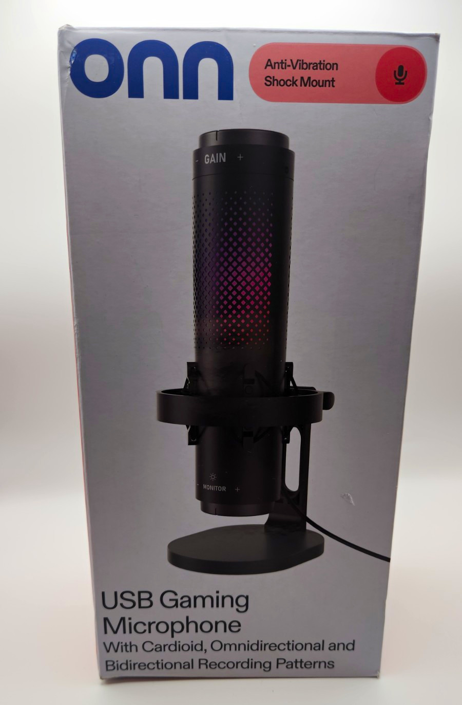onn. USB/USB-C Gaming Microphone w/ Shock Mount, Cardioid/Omni/Bidirectional