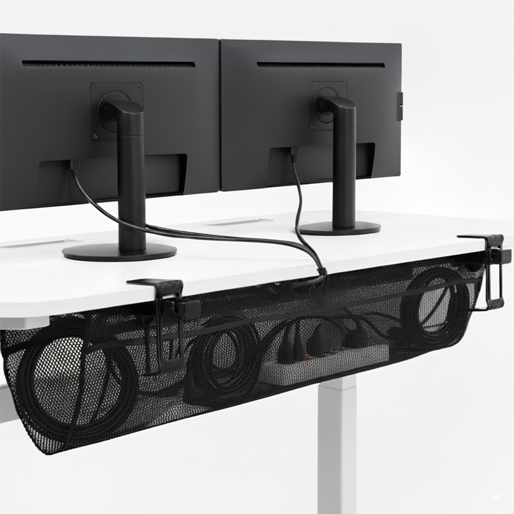 VIVO Black 44" Clamp-on Under Desk Cable Net, Mesh Cable Management
