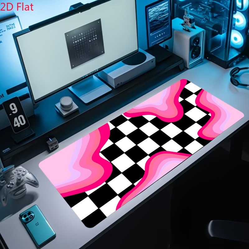 1pc 2D Flat, a Mouse Pad Featuring a Pink Checkerboard Abstract Design, Made o