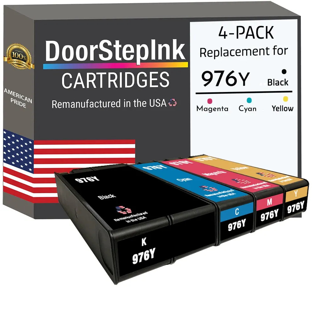 DoorStepInk Compatible Ink Cartridges For HP 976Y Black and C,M,Y 4PK-USA