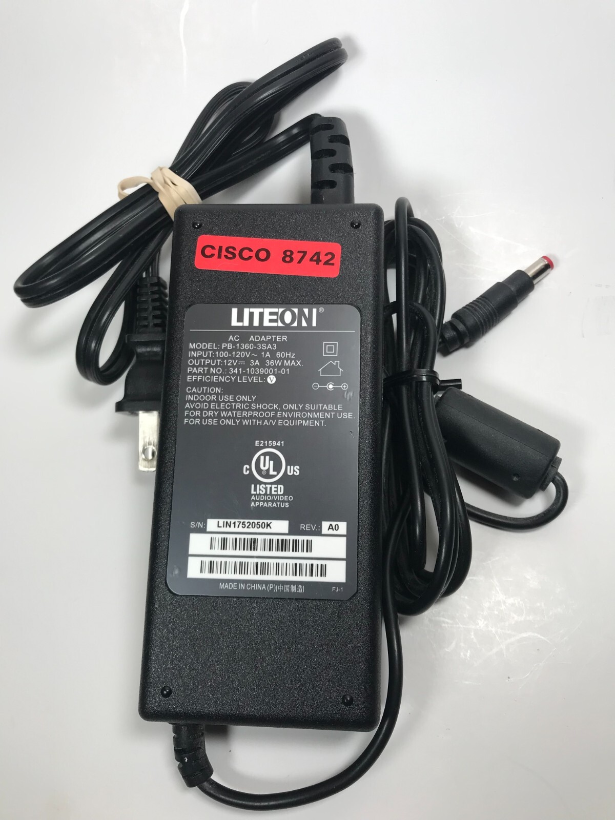 AC Adapter PB-1360-3SA3 Lite-On Power Supply 12V 3A 36W Cisco 8742