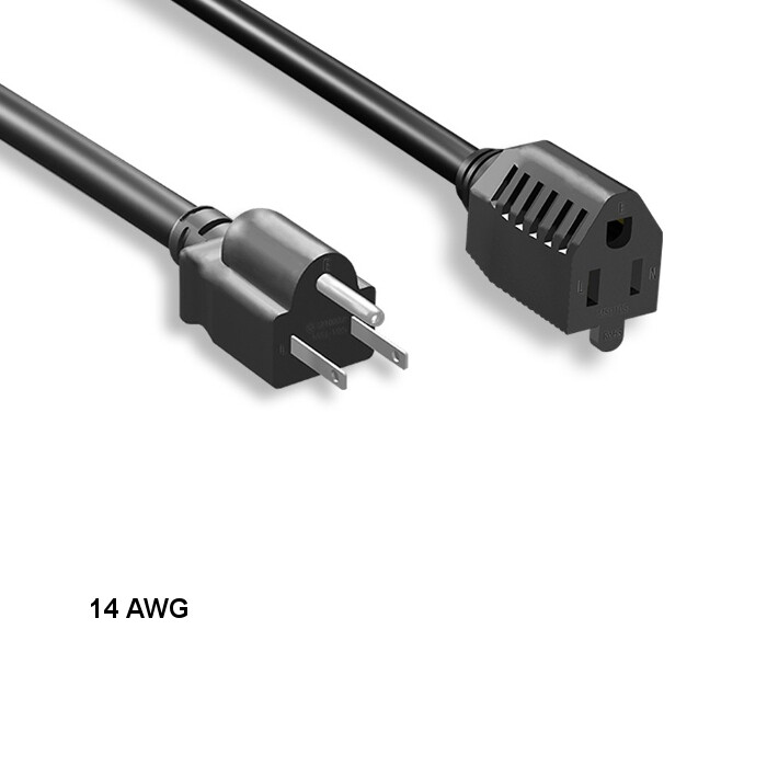 10x 3ft 14 AWG Power Extension Cable NEMA 5-15P to 5-15R 15A/125V SJT Black