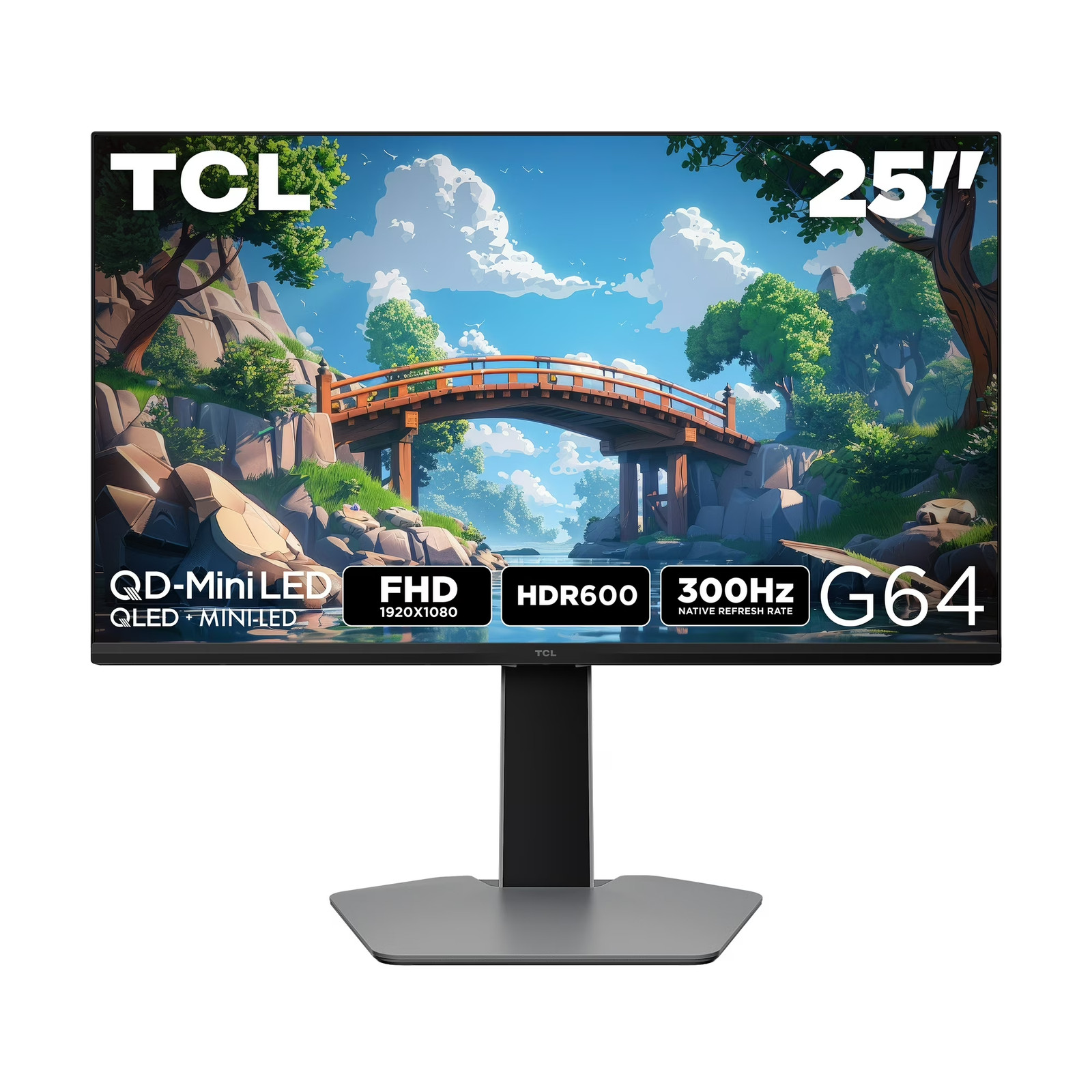 TCL 25G64 25" G64 Series FHD HDR QD-Mini LED Gaming Monitor, 300Hz Refresh Rate,