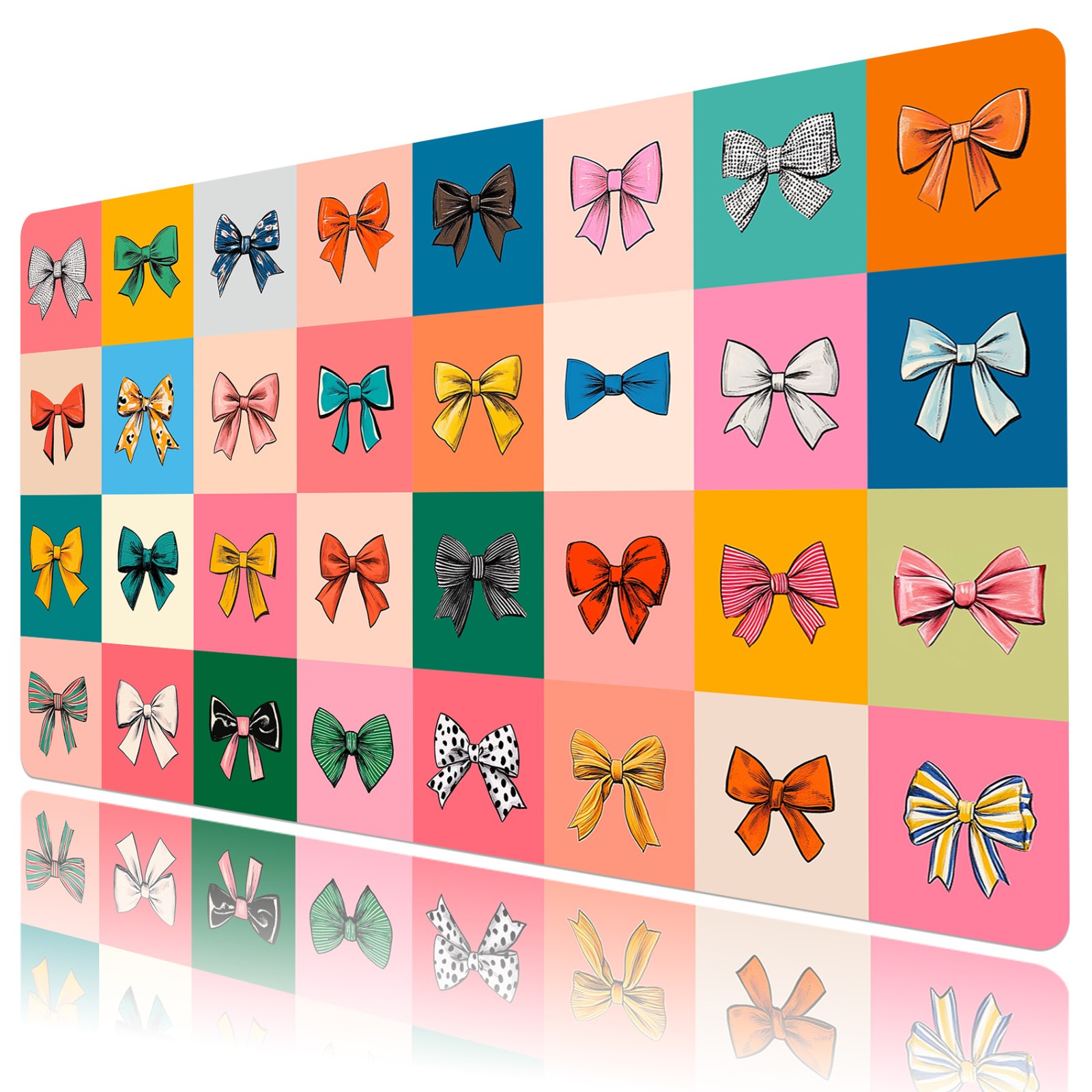 Colorful Geometric Girly Cute Bow Desk Pad for Keyboard Desk Mat 31.5x15.7 inch