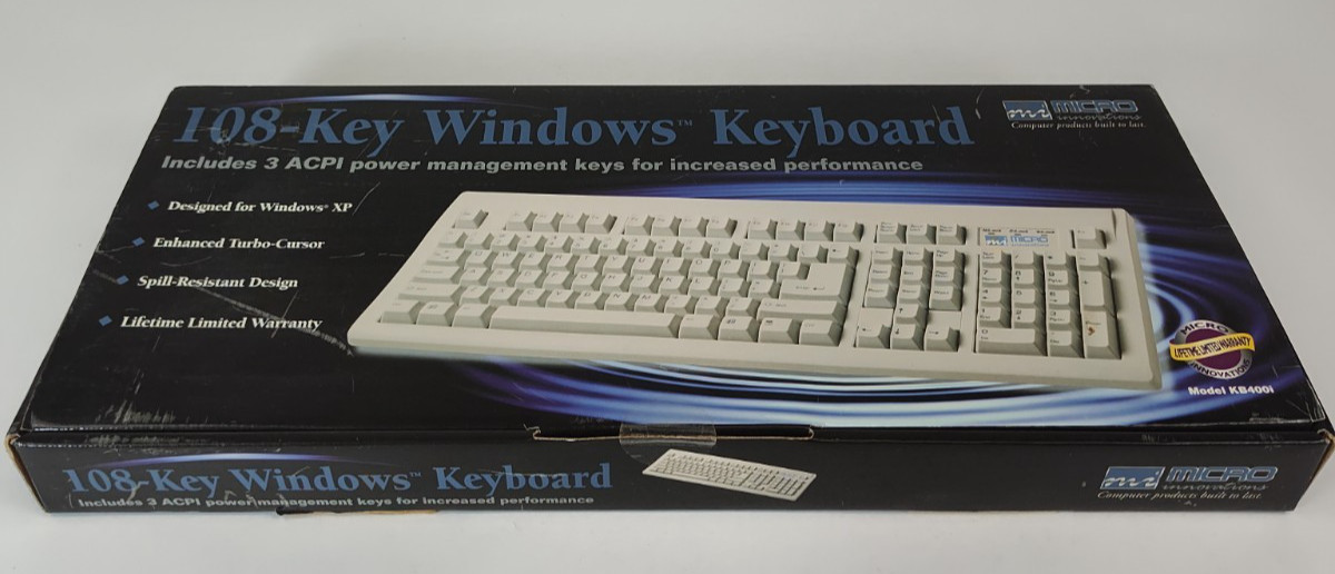 Micro Innovations 108-Key Windows Model KB400i Keyboard Unopened