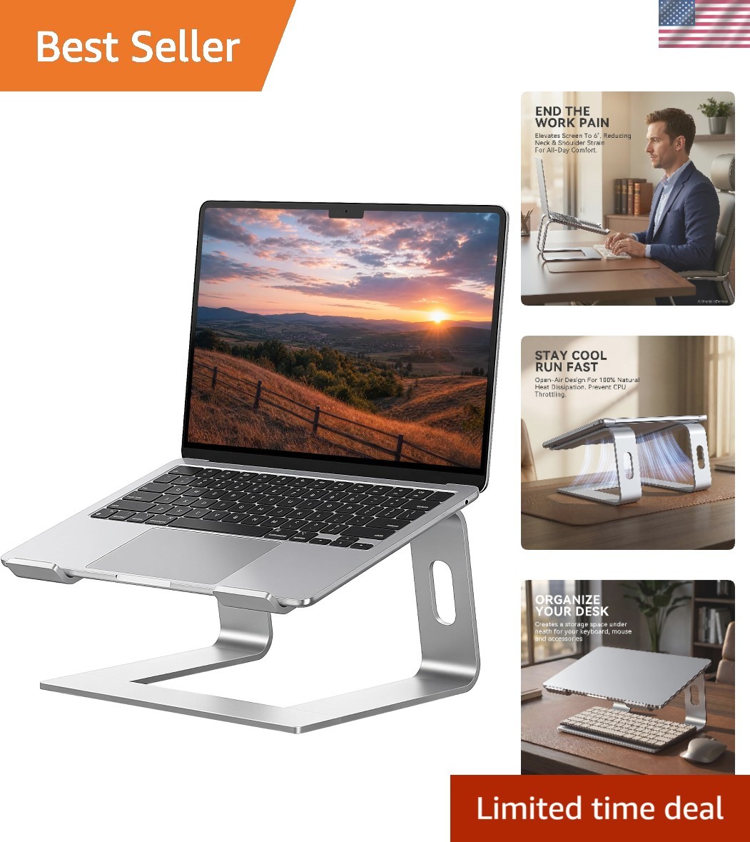 Sleek Aluminum Laptop Riser, 10-15.6”, Optimal Cooling & Ergonomic Comfort