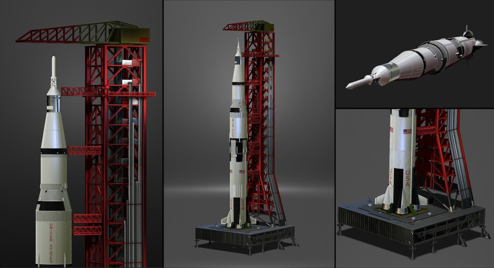 NASA Saturn V Rocket and Launch Pad Apollo 3D model file STL OBJ for 3D Printing