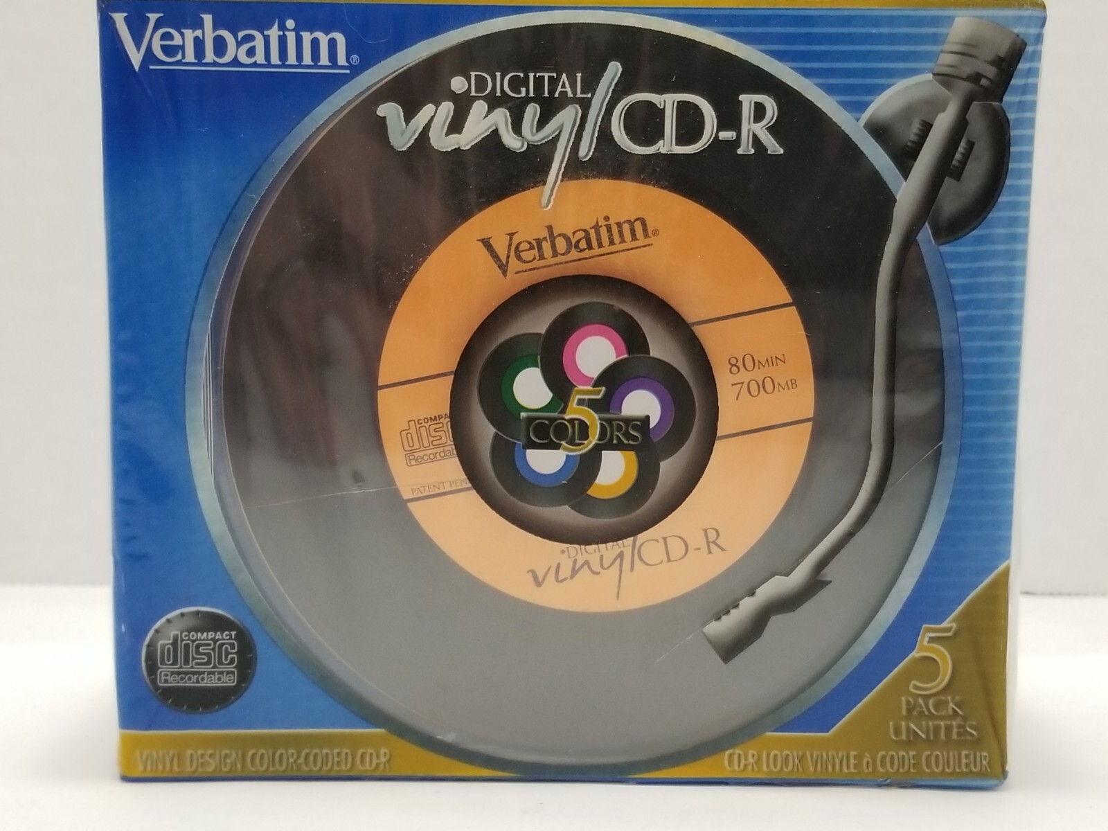 Verbatim Digital Vinyl CD-R 5 Pack Colors 70MB 80 Min NOS New Old Stock