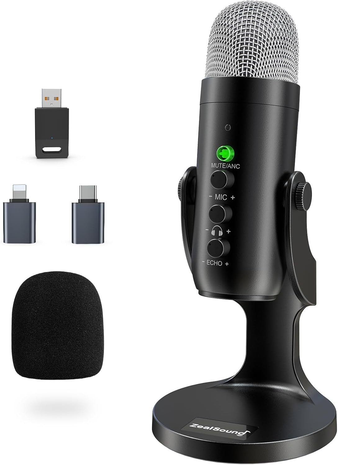 ZealSound Wireless Microphone for PC, Noise Cancellation Podcast Black+Silver
