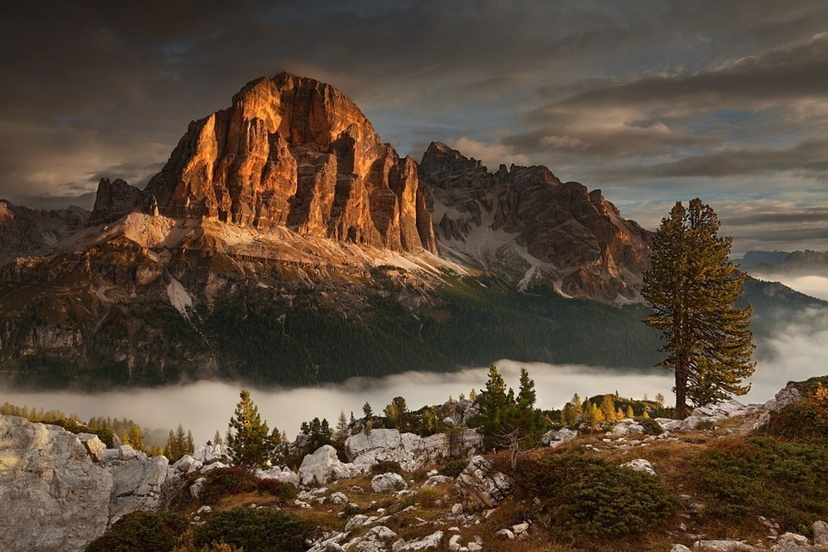 Landscape nature dolomites mountains fall forest mist Custom Gaming Mat Desk