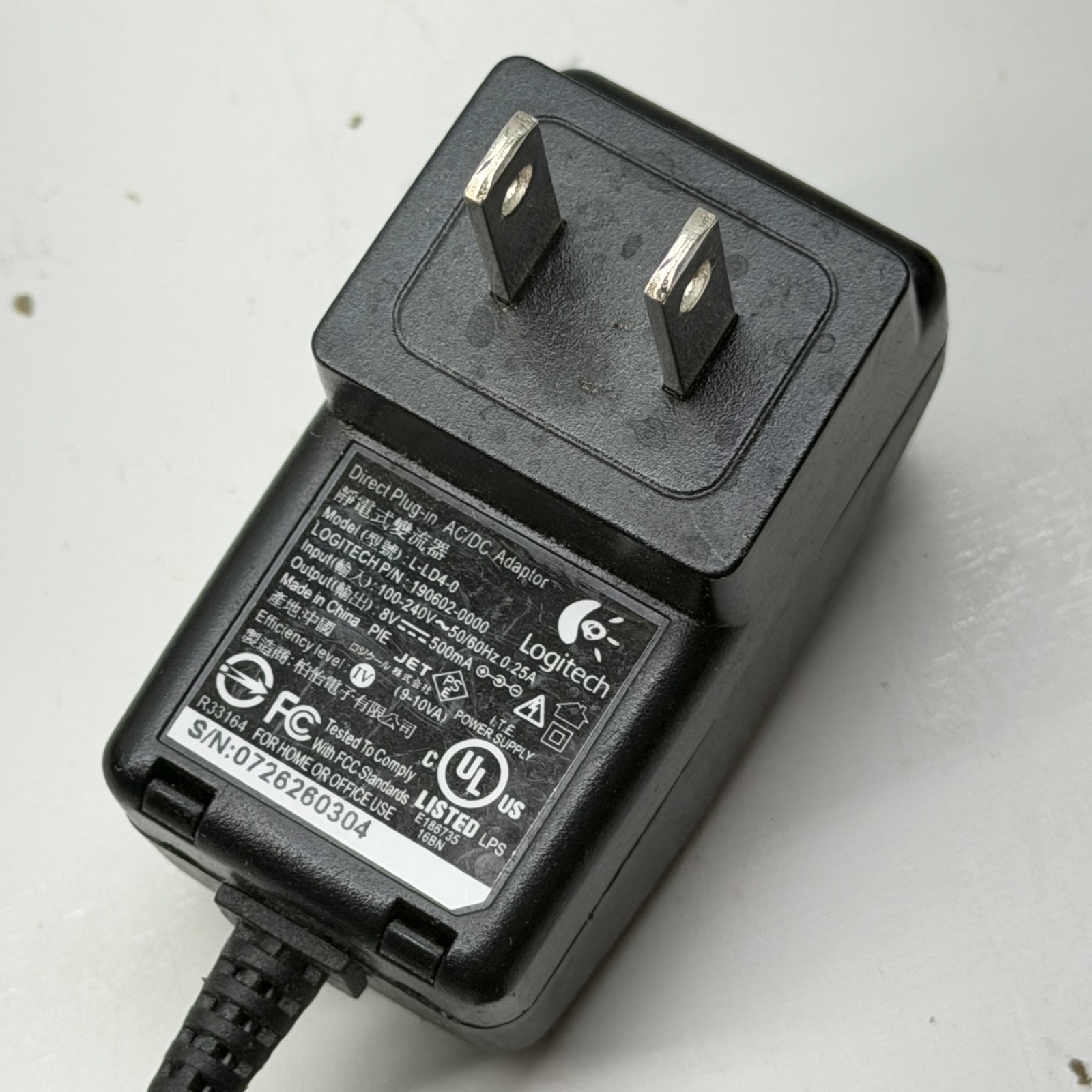 Logitech L-L4-0 9V 500mA AC/DC Power Adapter Charger 190602-0000 US Plug
