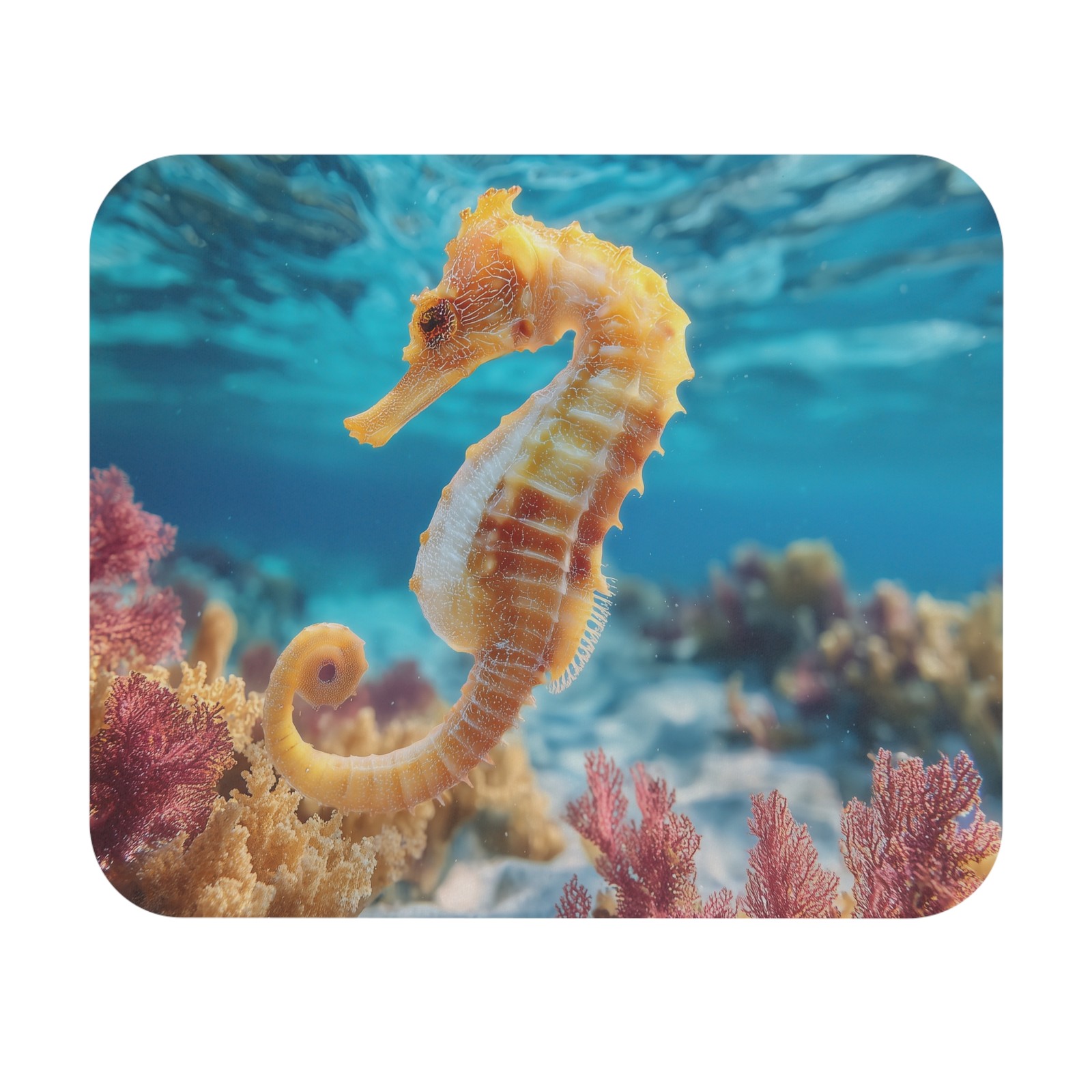 Seahorse Mouse Pad, Underwater Coral Reef Desk Decor, Ocean Animal Mousepad