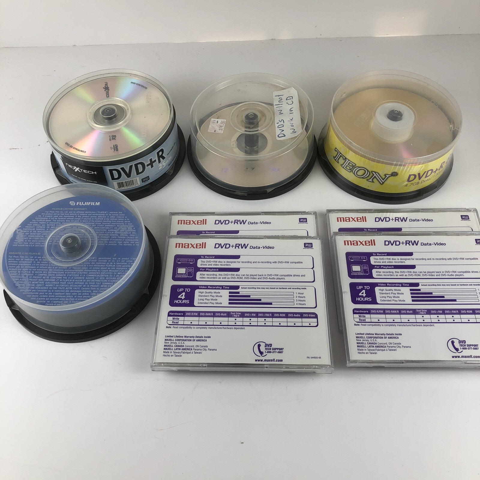 72ct Blank DVD-R CD Lot  Fujifilm, Maxell, Teon, Nexxtech