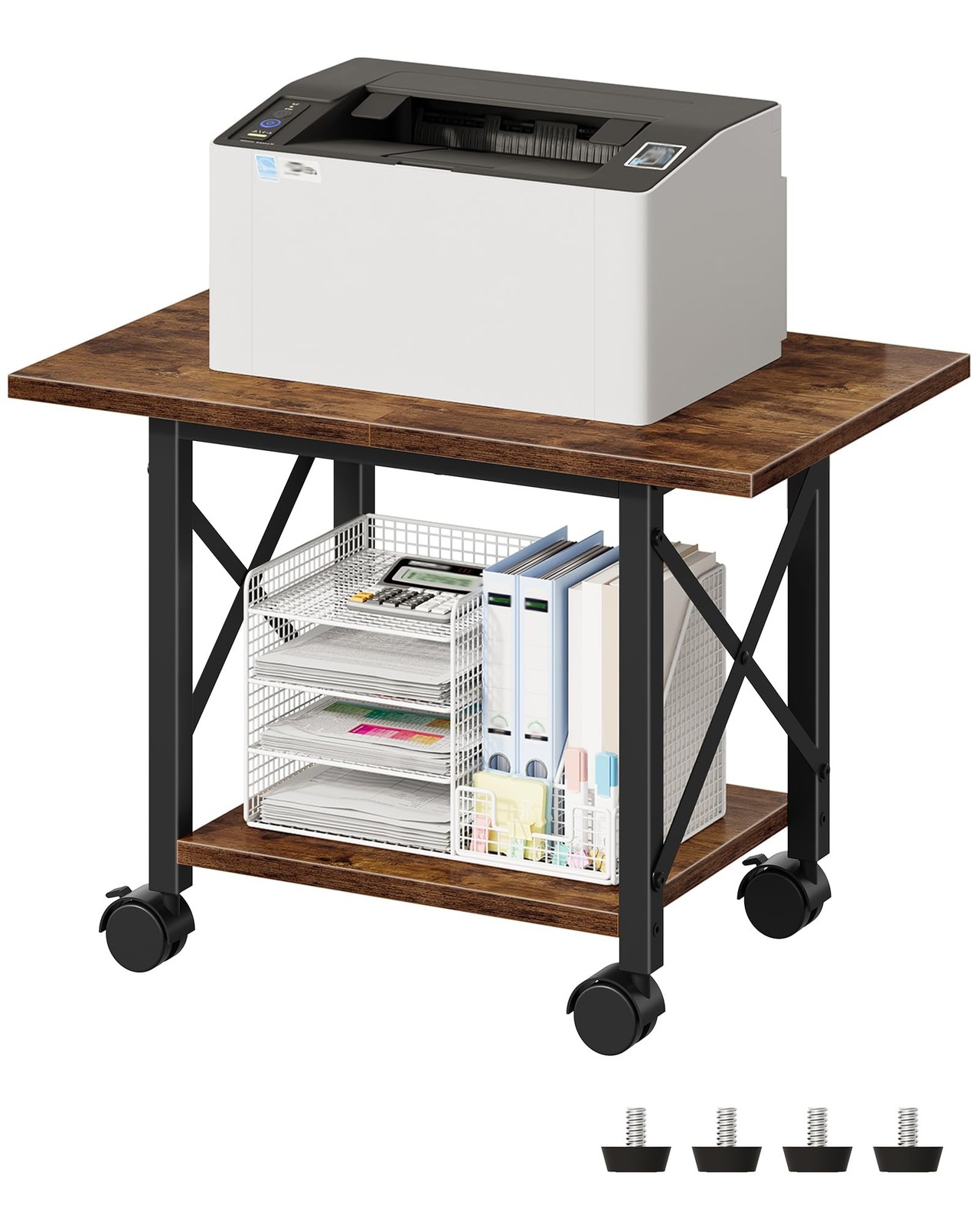 23.6" Printer Stand, with Locking Wheels Adjustable Feet