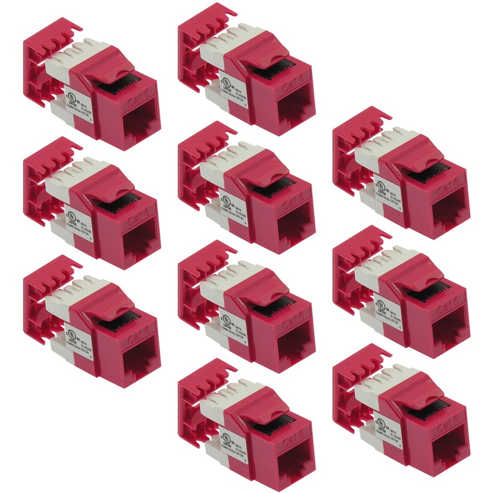 10x Cat6 RJ45 Ethernet LAN Network Keystone Jack 180° Degree 110 Punch Down Red