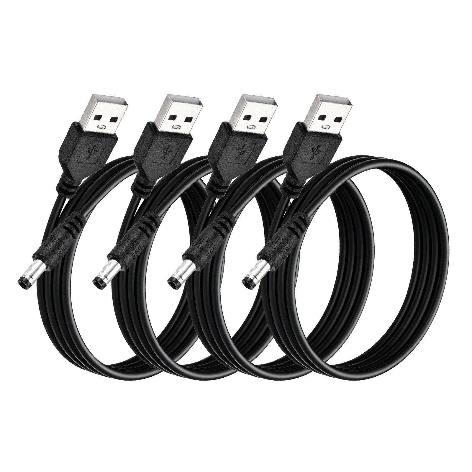 4 Pcs USB to DC Power Cable 5.5x2.5mm, 5V 1A for LED Lights, 1 M/3Ft, Black