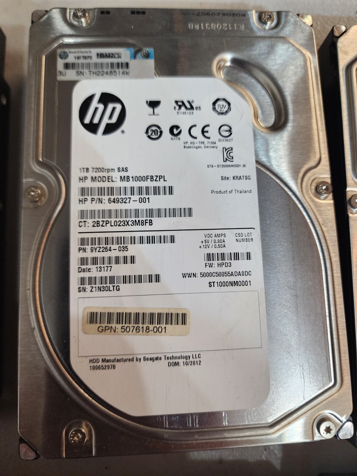 HP  1 TB SAS Internal 7200 RPM 3.5" (MB1000FBZPL) Hard Drive HDD 1T