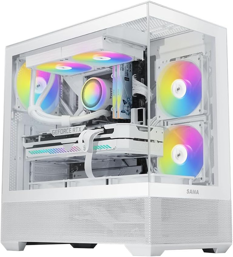 V40 White ATX Mid Tower PC Case, 6 Pre-Installed 120Mm ARGB PWM Fans, Dual Tempe