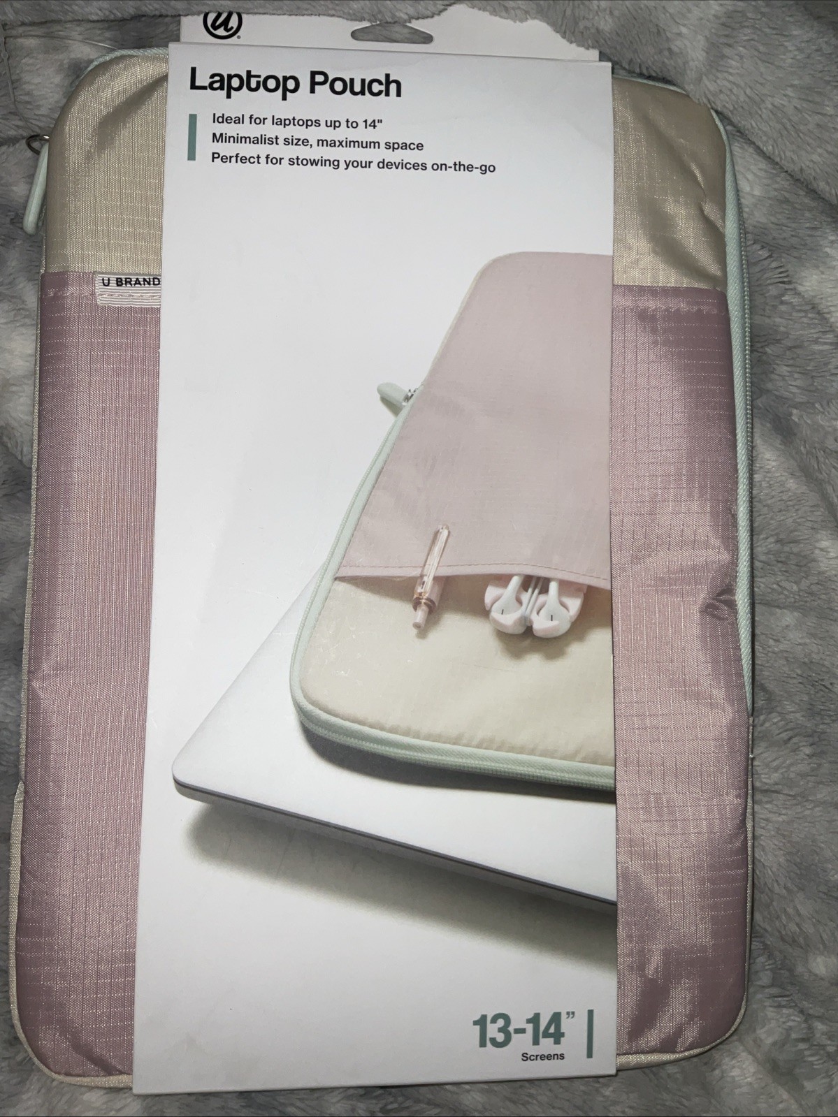 U Brands Pink & Beige Grid Patterned Laptop Pouch 13-14" Screen