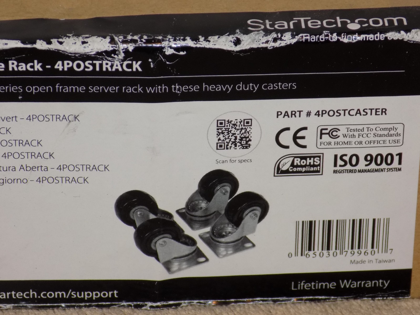 4-Piece Caster Kit for Open Frame Rack TAA Compliant Heavy Duty StarTech
