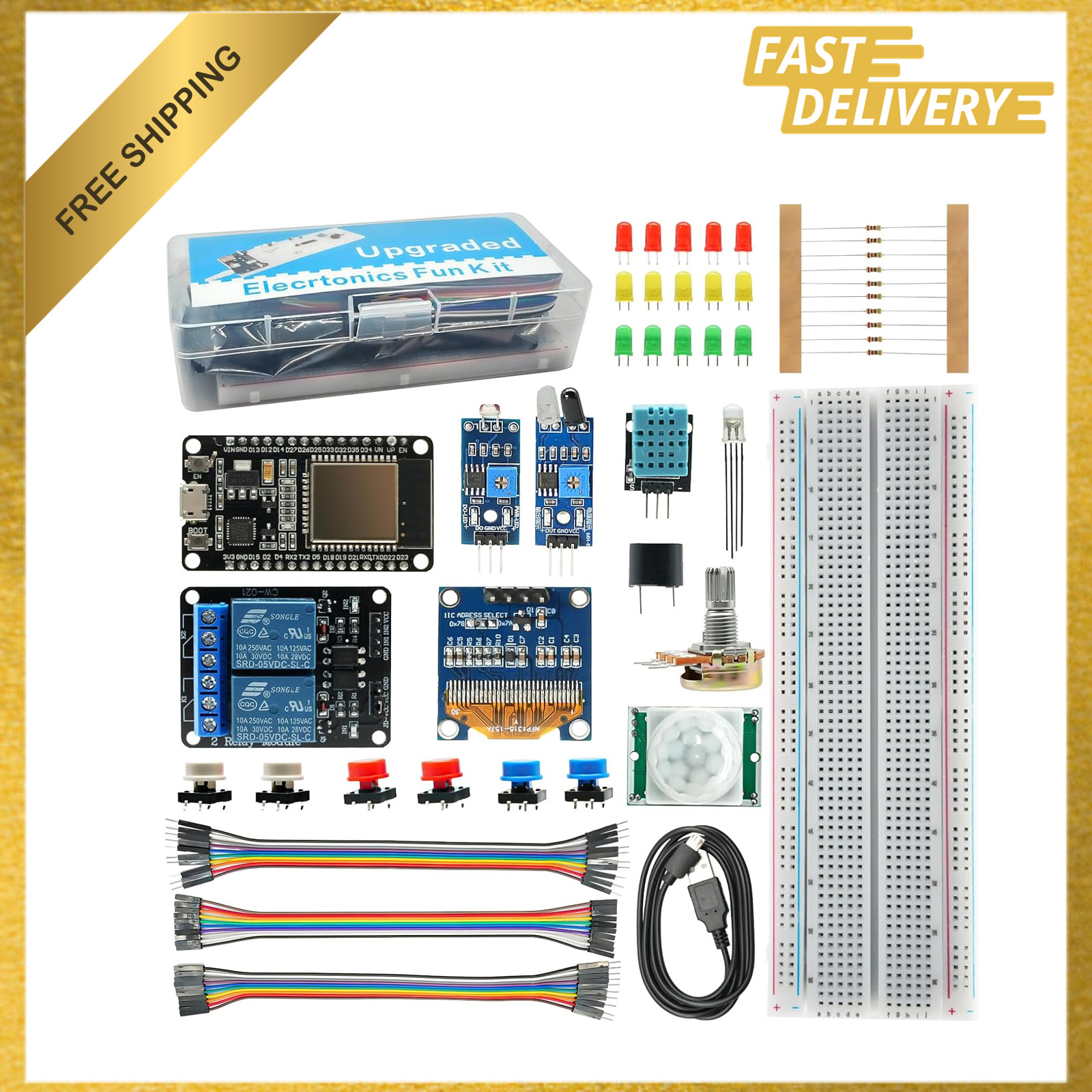 ESP32 Development Board Starter Kit, WiFi Microcontroller, Sensors Modules